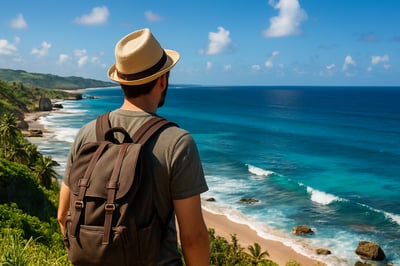 Traveler enjoying a scenic view of Barbados coastline